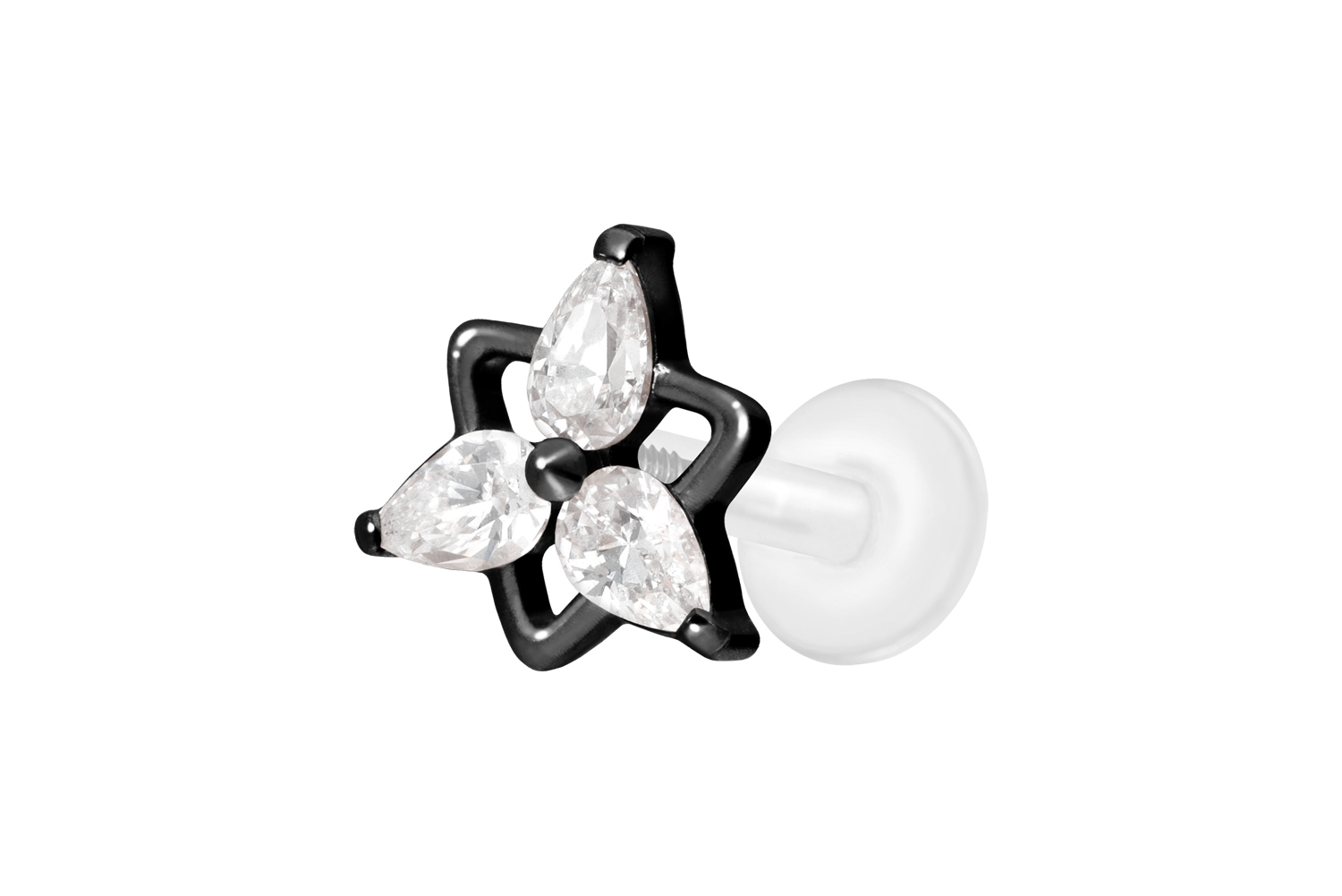 PTFE Labret Piercing mit Innengewinde + Titan-Aufsatz KRISTALLBLUME